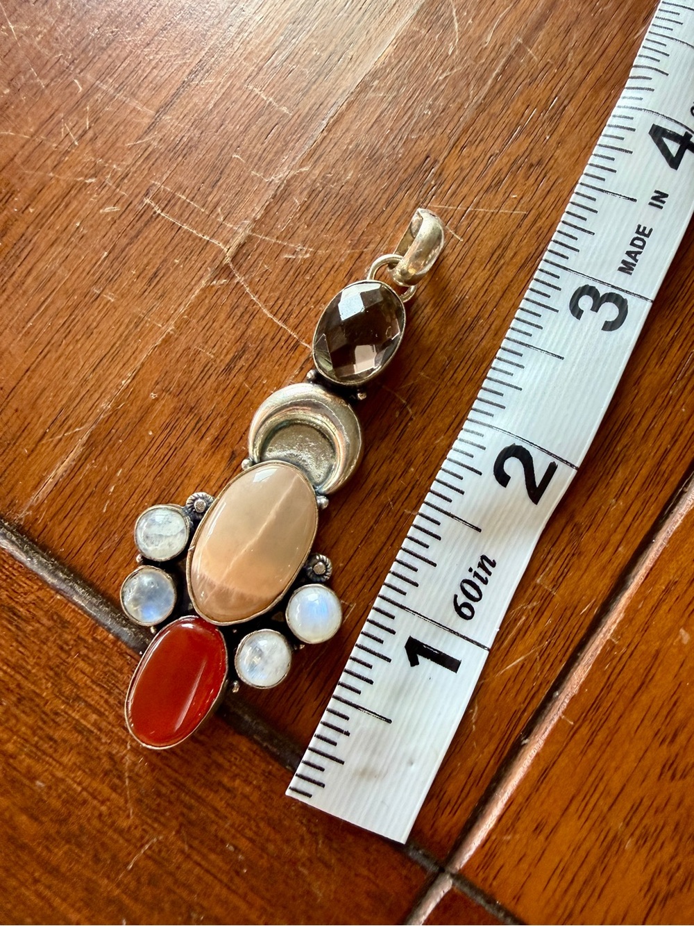 Sterling Silver Multi-Stone Pendant with Peach, Red and Moonstone Accents
